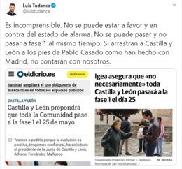 Captura del tuit de Luis Tudanca.