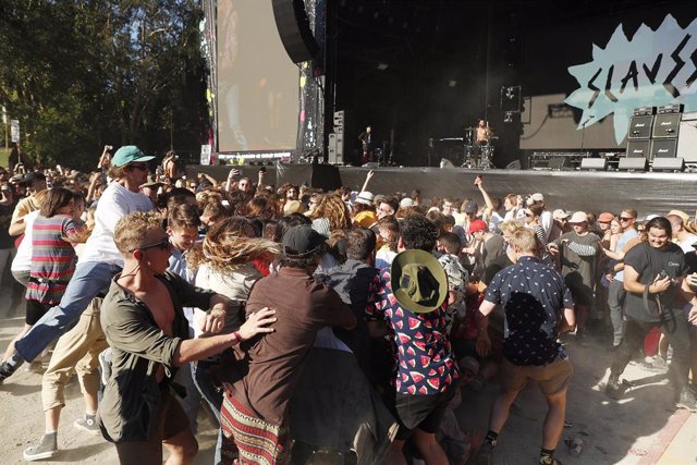 Festival goers enjoy the moshpit  during Slaves performance on the Amphitheatre stage during Splendour In The Grass 2019 on July 19, 2019 in Byron Bay, Australia. (Photo by Mark Metcalfe/Getty Images)