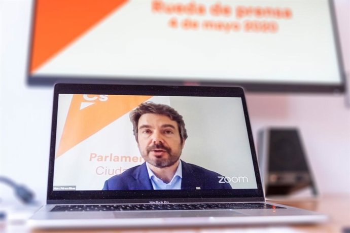 El portavoz del grupo parlamentario Cs, Marc Pérez-Ribas, en su comparecencia en una rueda de prensa telemática