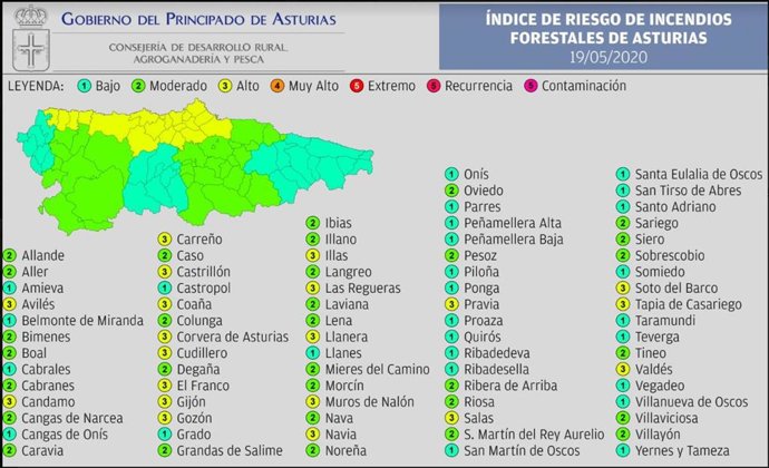 Mapa de índice de riesgos forestales.
