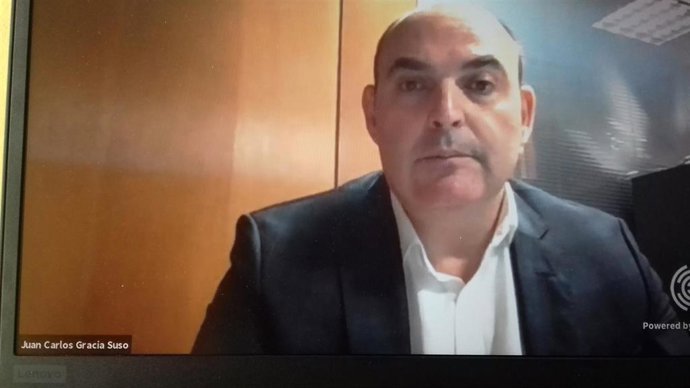 El diputado del PP en las Cortes de Aragón, Juan Carlos Gracia Suso, durante la rueda de prensa online.