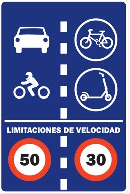 Señal de las limitaciones de velocidad para las vías ciclables