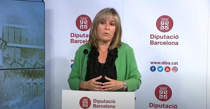La presidenta de la Diputación de Barcelona, Núria Marín, en rueda de prensa telemática para presentar el nuevo plan de reactivación socioeconómica de los municipios.