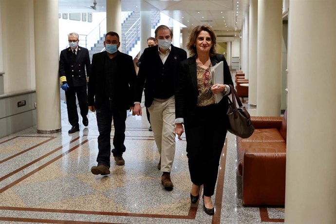 La ministra para la Transición Ecológica y el Reto Demográfico, Teresa Ribera (d), a su llegada a su comparecencia ante la Comisión de Transición Ecológica en el Senado en Madrid, este lunes. En Madrid (España), a 18 de mayo de 2020.