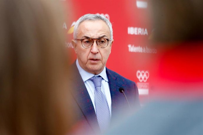El presidente del COE, Alejandro Blanco, en la presentación del Airbus A350 'Comité Olímpico Español' de Iberia