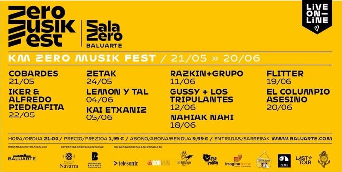 Cartel del festival de música 'Km Zero Musik Fest', organizado por el Baluarte de Pamplona.