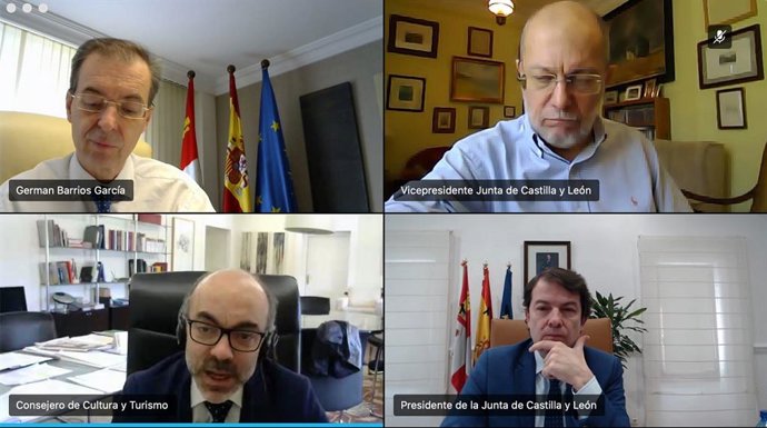 Fernández Mañueco junto a Igea y algunos de los consejeros que han particiado en la viodeconferencia