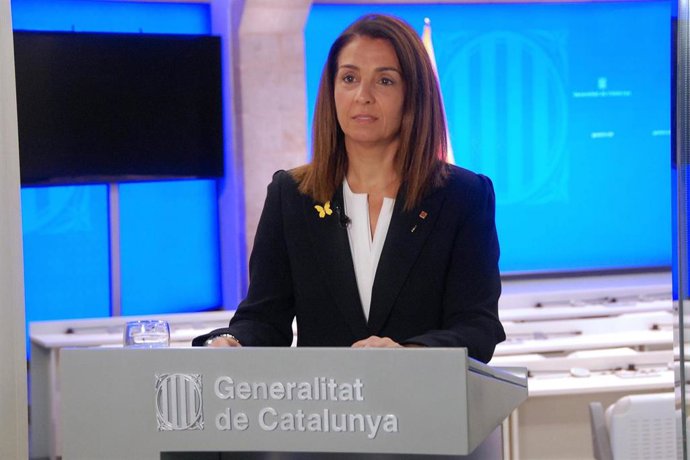 La portavoz del Govern, Mertixell Budó, en rueda de prensa el 19 de mayo de 2020