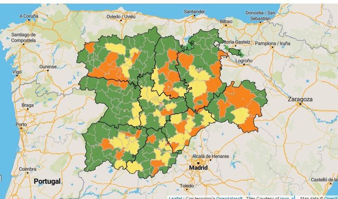 Captura del mapa de las Zonas Básicas de Salud de Castilla y León.