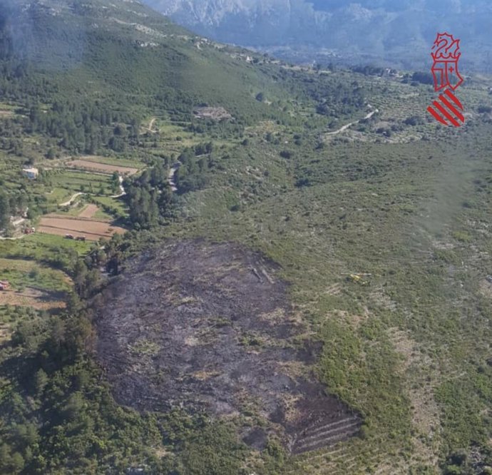 Zona afectada por las llamas en Llíber.