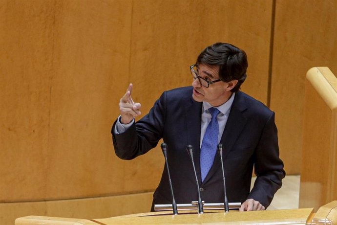 El ministro de Sanidad, Salvador Illa, durante su intervención en el pleno del Senado