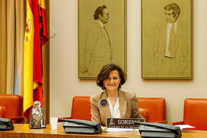 Carmen Calvo, vicepresidenta del Gobierno, en su comparecencia en el Congreso