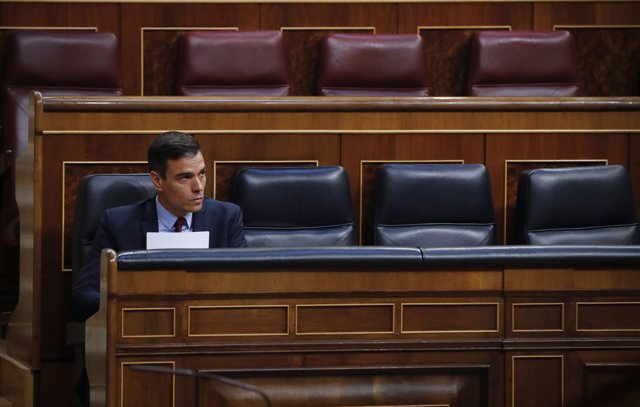 El presidente del Gobierno, Pedro Sánchez, durante el pleno del Congreso que debate y vota este miércoles la quinta prórroga del estado de alarma, en Madrid (España), a 20 de mayo de 2020.