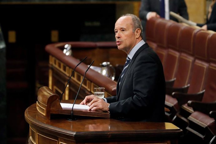 El ministro de Justicia, Juan Carlos Campo, durante su intervención en el debate de convalidación o derogación de los reales decretos-leyes este miércoles en el Congreso. , en Madrid (España), a 13 de mayo de 2020.