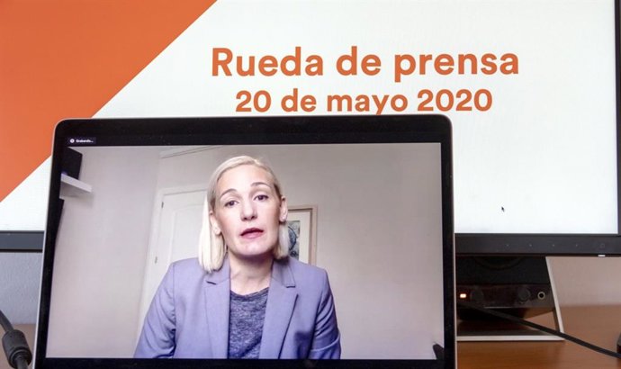 La portavoz de Cs Palma, Eva Pomar, en rueda de prensa telemática.