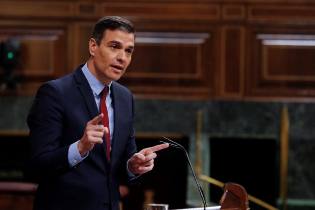 El presidente del Gobierno, Pedro Sánchez, durante su intervención en el pleno del Congreso que debate y vota este miércoles la quinta prórroga del estado de alarma, en Madrid (España), a 20 de mayo de 2020.