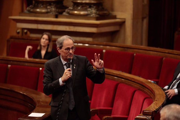 El presidente de la Generalitat, Quim Torra, en el pleno del Parlament, el 21 de mayo de 2020.