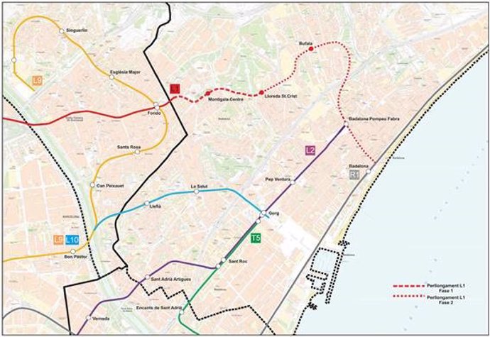 El Govern impulsa la prolongación de la L1 de Metro en Badalona (Barcelona)