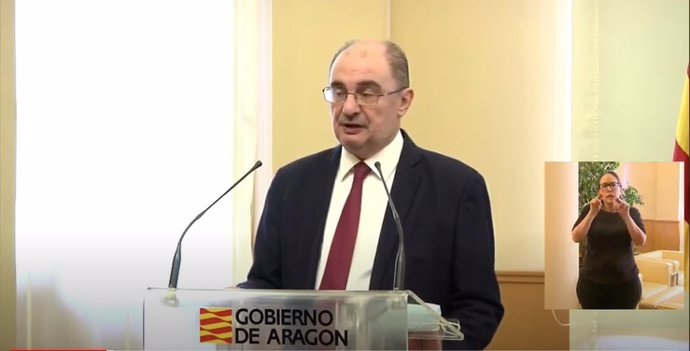 El presidente del Gobierno de Aragón, Javier Lambán, en rueda de prensa