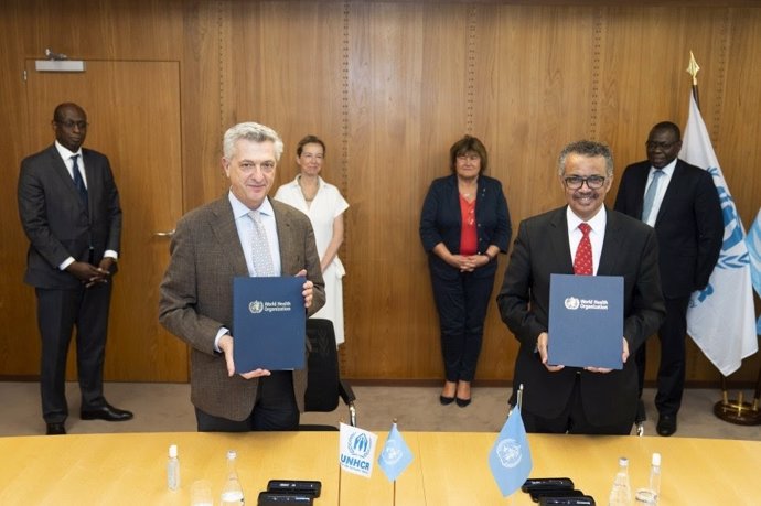 El Alto Comisionado de la ONU para los Refugiados, Filippo Grandi, y el Director General de la Organización Mundial de la Salud, el Dr. Tedros Adhanom Ghebreyesus,