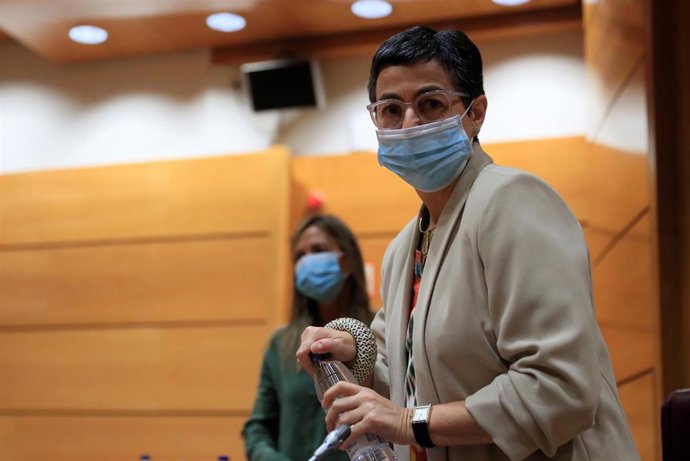 La ministra de Asuntos Exteriores, Unión Europea y Cooperación, Arancha González Laya, llega para comparecer ante la Comisión de Asuntos Exteriores del Senado, este jueves en Madrid (España), a 21 de mayo de 2020.