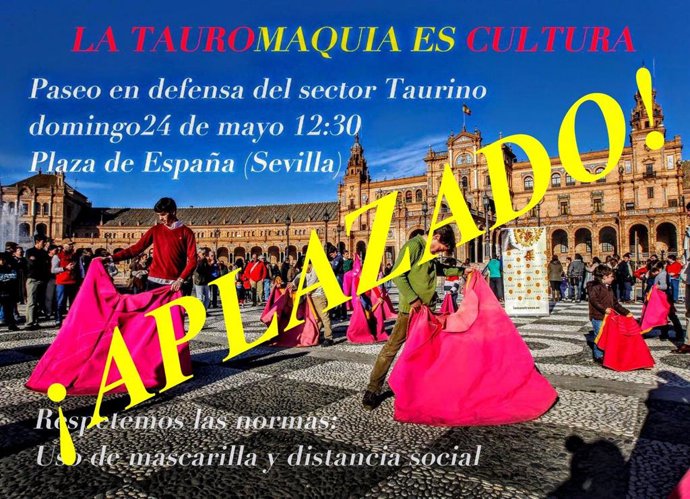 Cartel de la convocatoria del "paseo reivindicativo" del mundo del toro en Sevilla, que ha sido aplazado 'sine die'