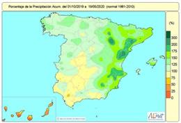Las lluvias acumuladas en España en el año hidroógico hasta el 19 de mayo superan en un 20% el valor normal