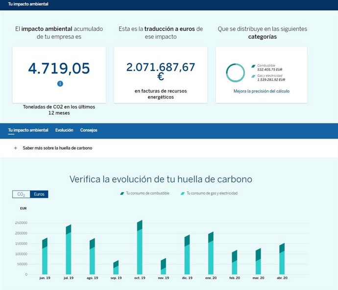 Imagen de la nueva herramienta de BBVA para el cálculo de la huella de carbono
