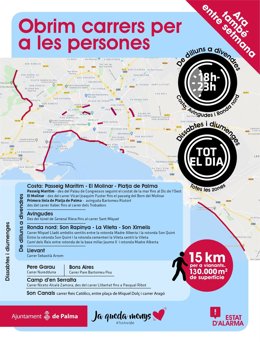 Mapa de las calles abiertas para peatones en Palma durante el estado de alarma.
