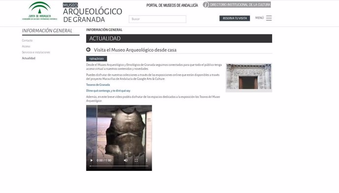 Captura de la visita virtual al Arqueológico de Granada desde su web