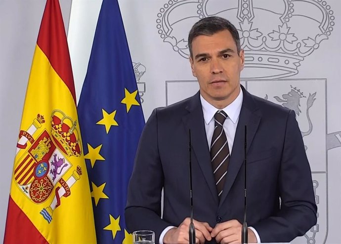El president del Govern, Pedro Sánchez, durant la roda de premsa del 23 de maig en Moncloa