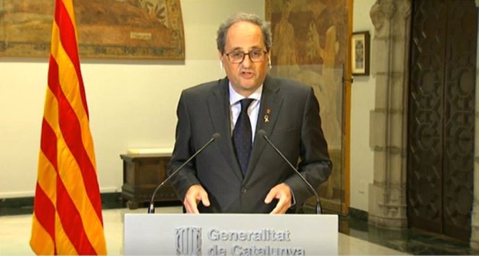 El president de la Generalitat, Quim Torra, durant una compareixena des del Palau de la Generalitat el 23 de maig de 2020.