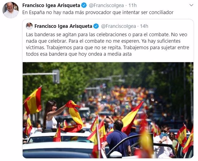 Tuit del vicepresidente de la Junta de Castilla y León, Francisco Igea (Cs).