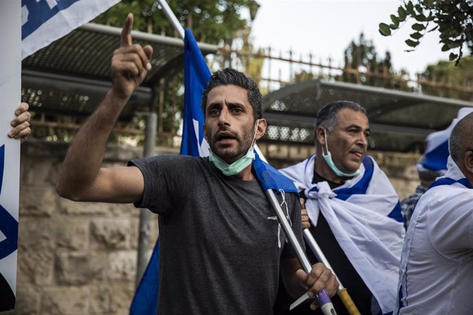 Manifestantes en Israel ante el juicio del primer ministro, Benjamin Netanyahu