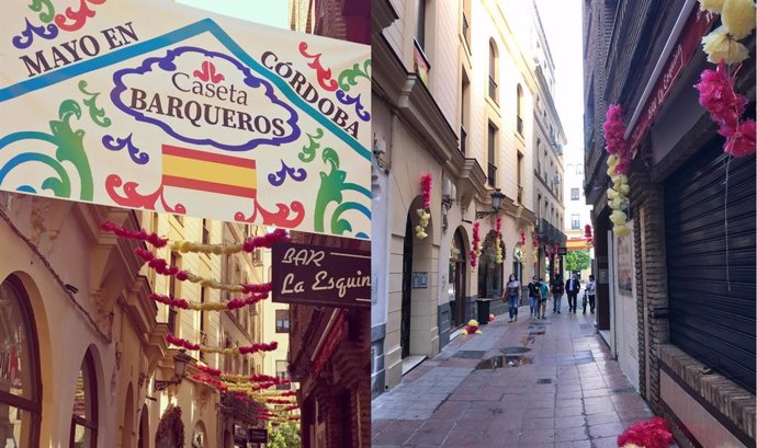Actos vandálicos en las calles del centro de Córdoba contra la decoración que los comerciantes han realizado con motivo del Mayo cordobés.