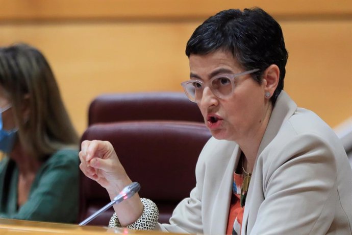 La ministra de Asuntos Exteriores, Unión Europea y Cooperación, Arancha González Laya, comparece ante la Comisión de Asuntos Exteriores del Senado, este jueves en Madrid (España), a 21 de mayo de 2020.