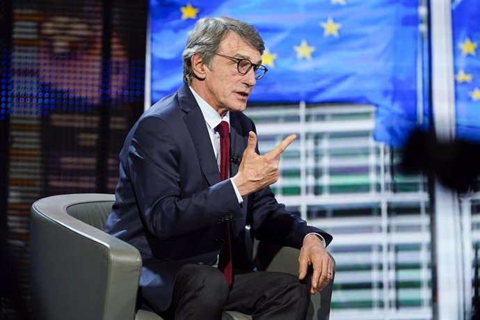 HANDOUT - 25 April 2020, Belgium, Brussels: European Parliament President David Sassoli takes part in the "La faute  L'Europe" television program. Photo: Daina Le Lardic/European Parliament/dpa - ATTENTION: editorial use only and only if the credit men