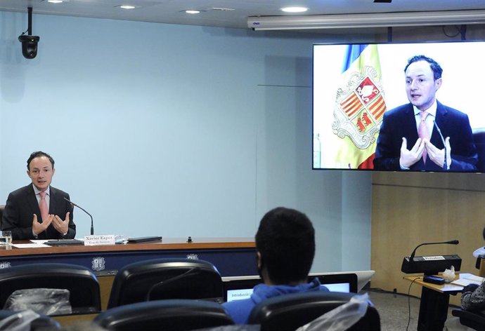 El jefe de Gobierno, Xavier Espot, en la sala de prensa del edificio administrativo del Gobierno.