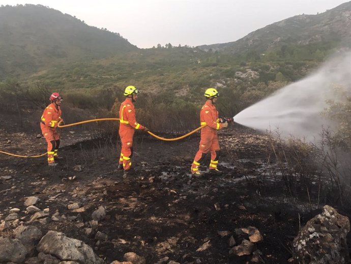 Bomberos trabajando en un incendio forestal