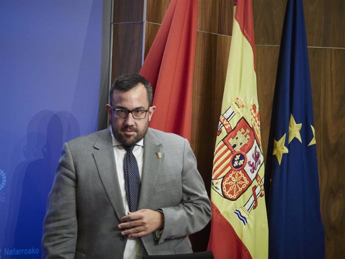 El vicepresidente primero del Gobierno de Navarra, Javier Remírez, durante la rueda de prensa posterior a la sesión de Gobierno