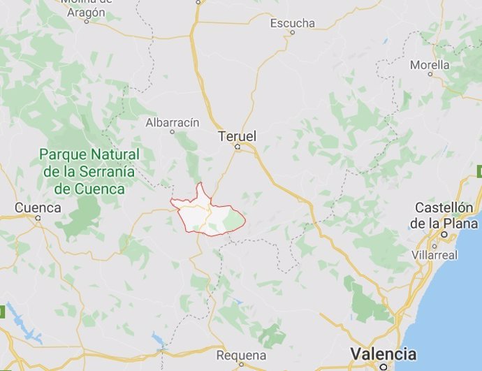 La comarca valenciana del Rincón de Ademuz (en rojo)
