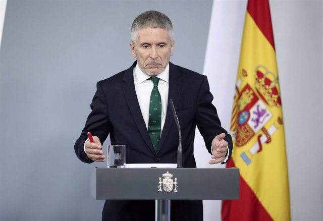 El ministro del Interior, Fernando Grande-Marlaska, comparece ante los medios tras el Consejo de Ministros celebrado en Moncloa, en Madrid (España), a 26 de mayo de 2020.