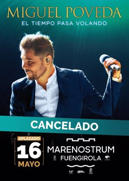 Cartel del cancelación del concierto de Miguel Poveda en Fuengirola