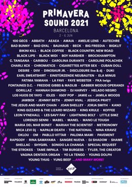 Cartel del Primavera Sound 2021 con los primeros nombres confirmados