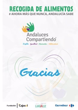 Cartel de 'Andaluces Compartiendo', iniciativa puesta en marcha por la Fundación Cajasol y Landaluz