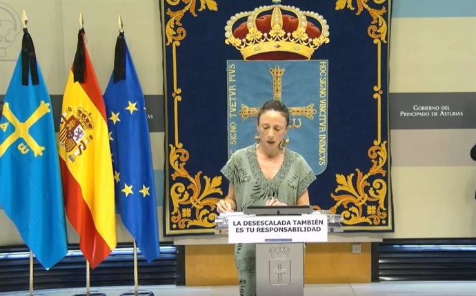 La portaviz del Gobierno, Melania Álvarez, comparece en rueda de prensa telemática.