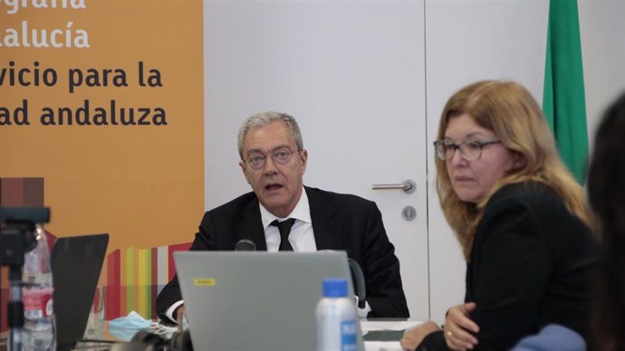 El consejero de Economía, Rogelio Velasco, quien ha participado en la reunión del Consejo Andaluz de Estadística y Cartografía. 