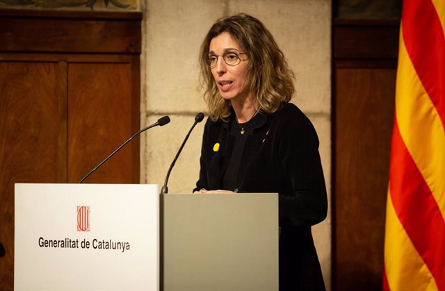 La consellera de Empresa y Conocimiento, Àngels Chacón, durante su discurso en la presentación de la Estrategia de Inteligencia Artificial de Catalunya, en Barcelona/Catalunya (España) a 18 de febrero de 2020.