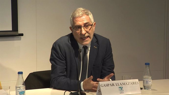 El exlíder de Izquierda Unida, Gaspar Llamazares, durante la presentación de Atúa, el partido con el que acudirá a las elecciones europeas de 2019.  