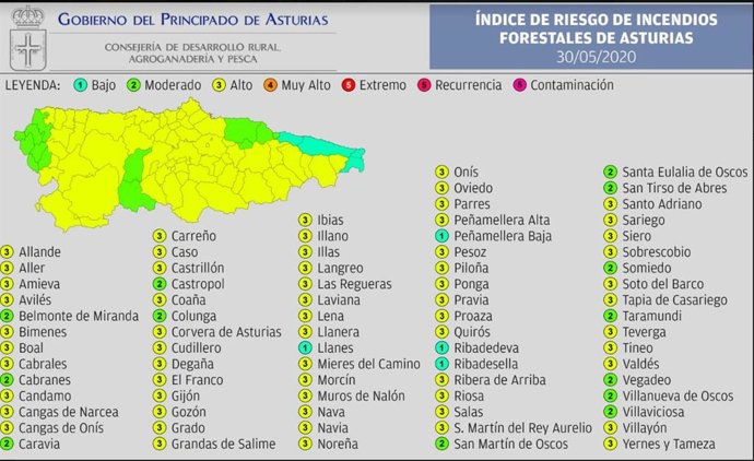 Mapa de riesgo de incendios forestales.